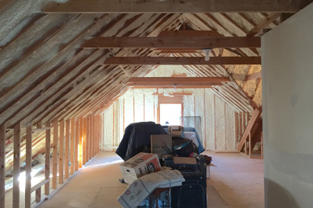 We don’t have to remove all the Dry wall in a space to upgrade you garage or attic to Spray Foam Insulation like you see pictured here in Oak Park IL.